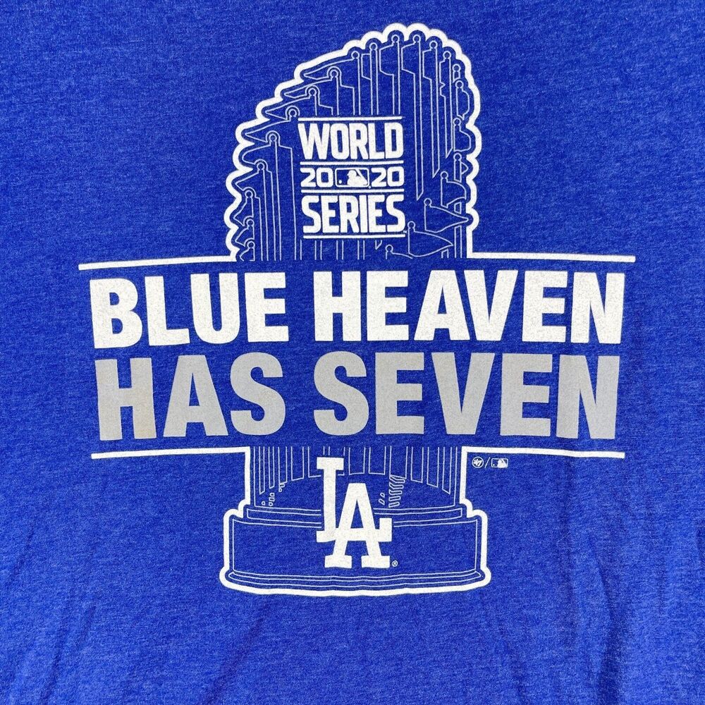 47 Brand T-Shirt Men XXL Blue LA Dodgers Blue Heaven Has Seven World Series - Picture 2 of 10